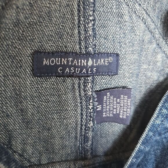 Vintage 90s Denim Overalls Capris American Flag Med Blue Jean USA Embroidered - Picture 3 of 9